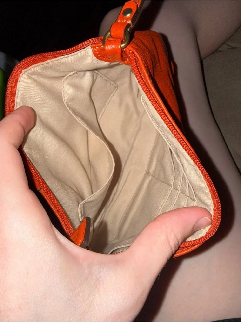 Coach Mini Wristlet in Burnt Orange Leather with Gold Hardware